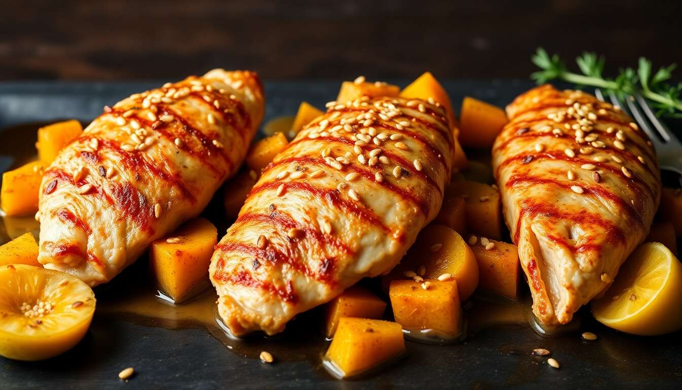 Poulet croustillant : recette aux courges et sésame
