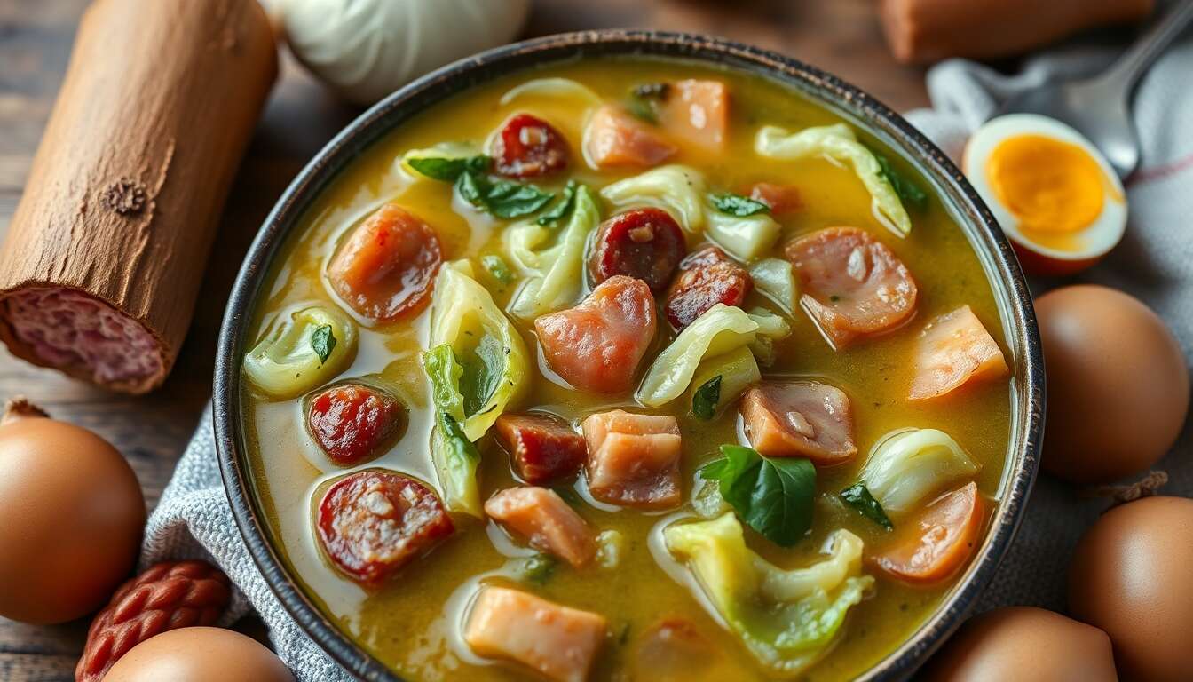Soupe paysanne d'hiver : recette au chou vert, lard et Morteau