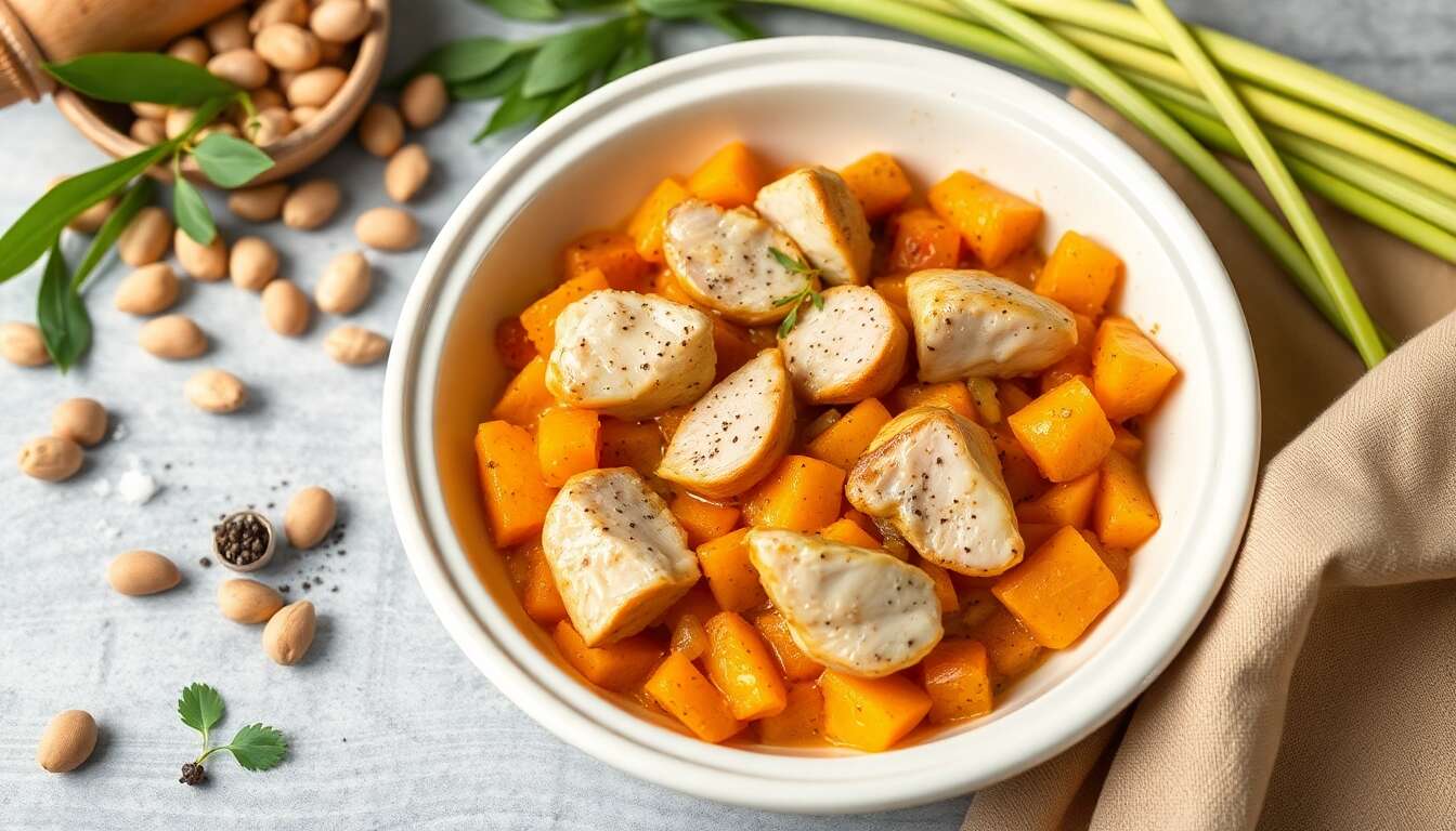 Gratin de patates douces coco, cacahuète et poulet à la citronnelle : recette savoureuse