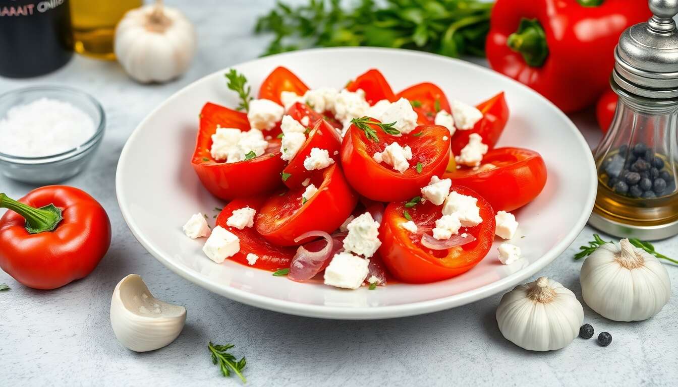 Poivrons marinés aux oignons des Cévennes et féta : une recette savoureuse