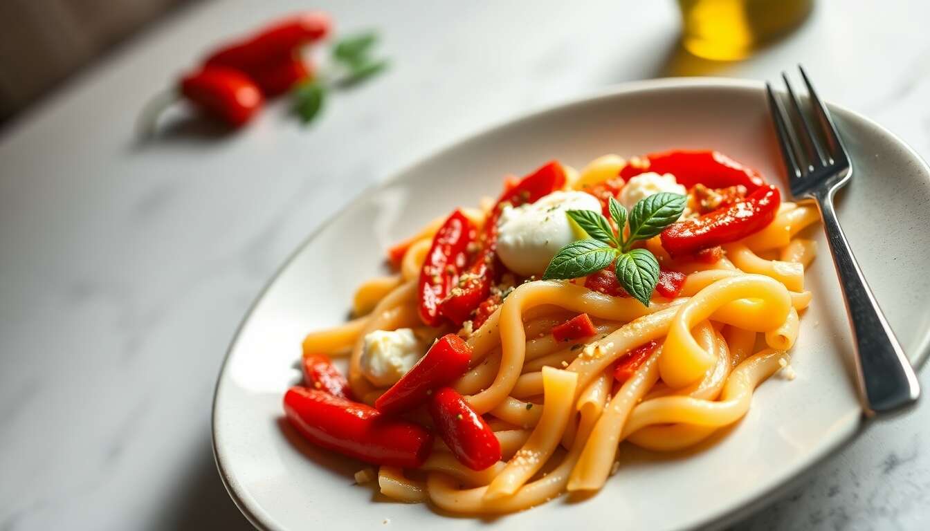 Rigatoni aux pimientos del piquillo et mascarpone : recette savoureuse