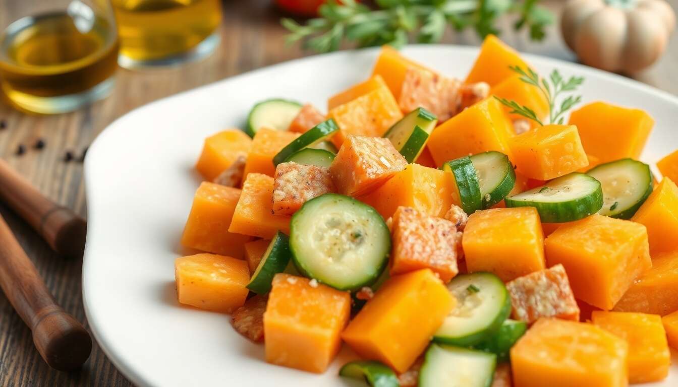 Recette de palet de patate douce et salade de concombres