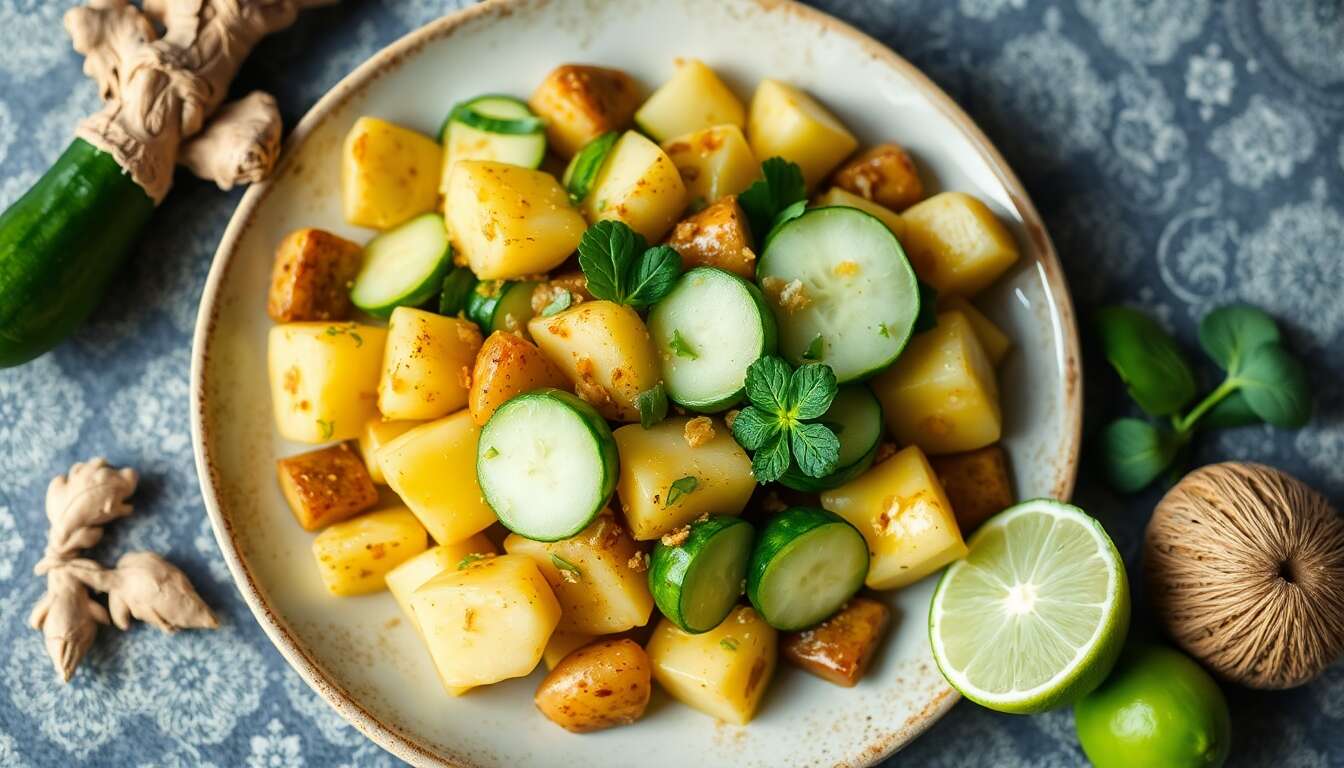 Rattes, concombre et choux de Bruxelles : recette de vinaigrette sucrée au gingembre et citron vert