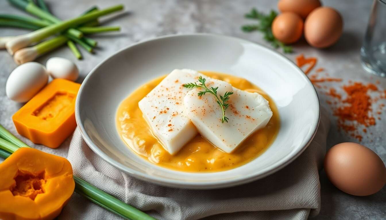 Dos de cabillaud à la fondue de poireaux : sauce coco et butternut au curry rouge