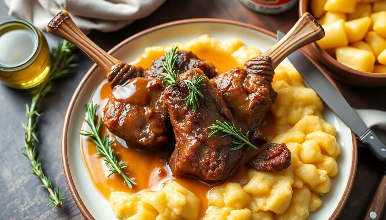 Souris d'agneau confite : recette aux herbes et au miel avec polenta crémeuse et flageolets
