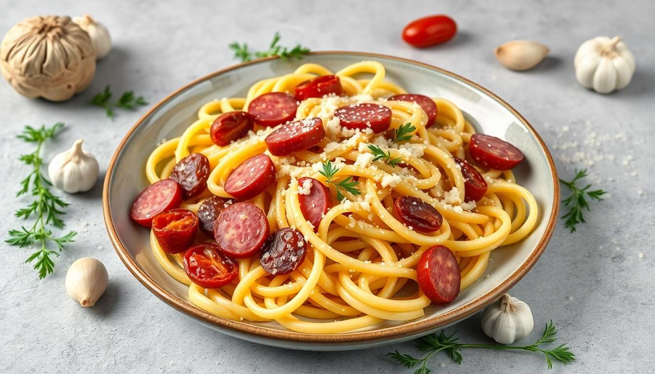 Tagliatelles à la salsiccia, artichauts et tomates séchées : recette savoureuse