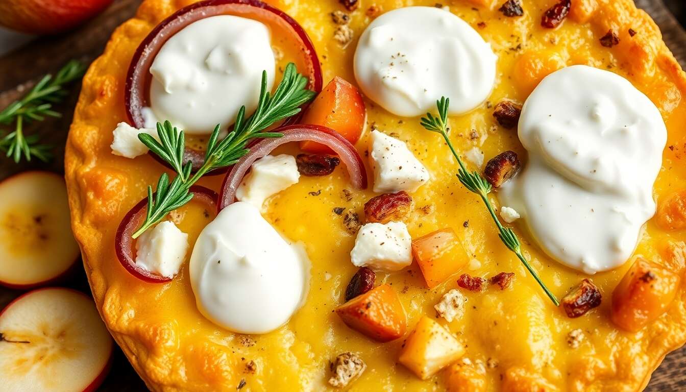 Quiche aux pommes, oignon rouge et gorgonzola doux : recette gourmande