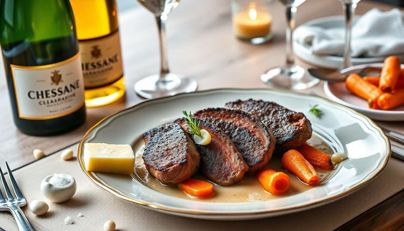 Filets de faisan sauce fine champagne : crosnes à l'orléanaise et carottes rôties