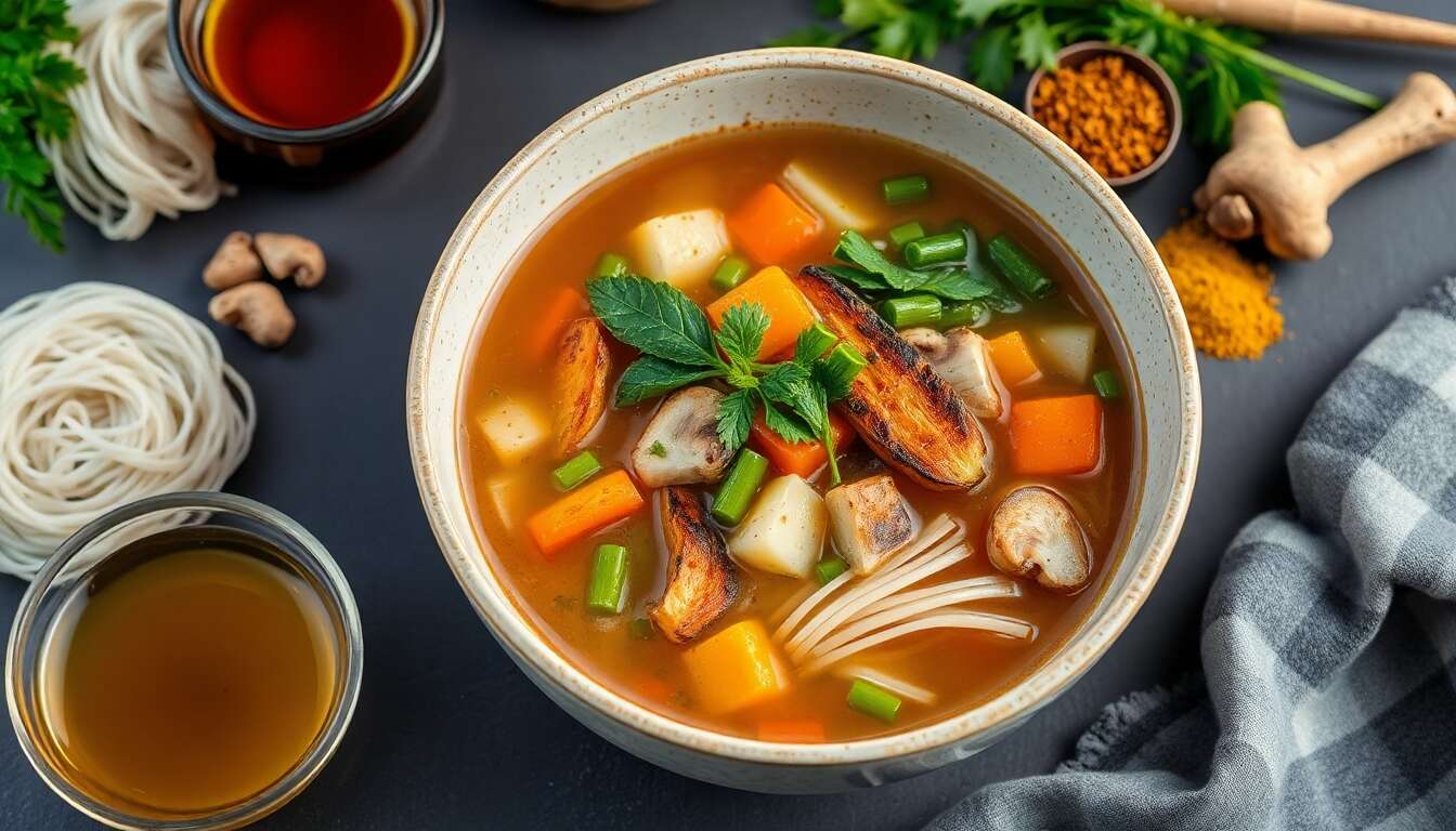Bouillon asiatique aux légumes grillés d'hiver : une recette réconfortante