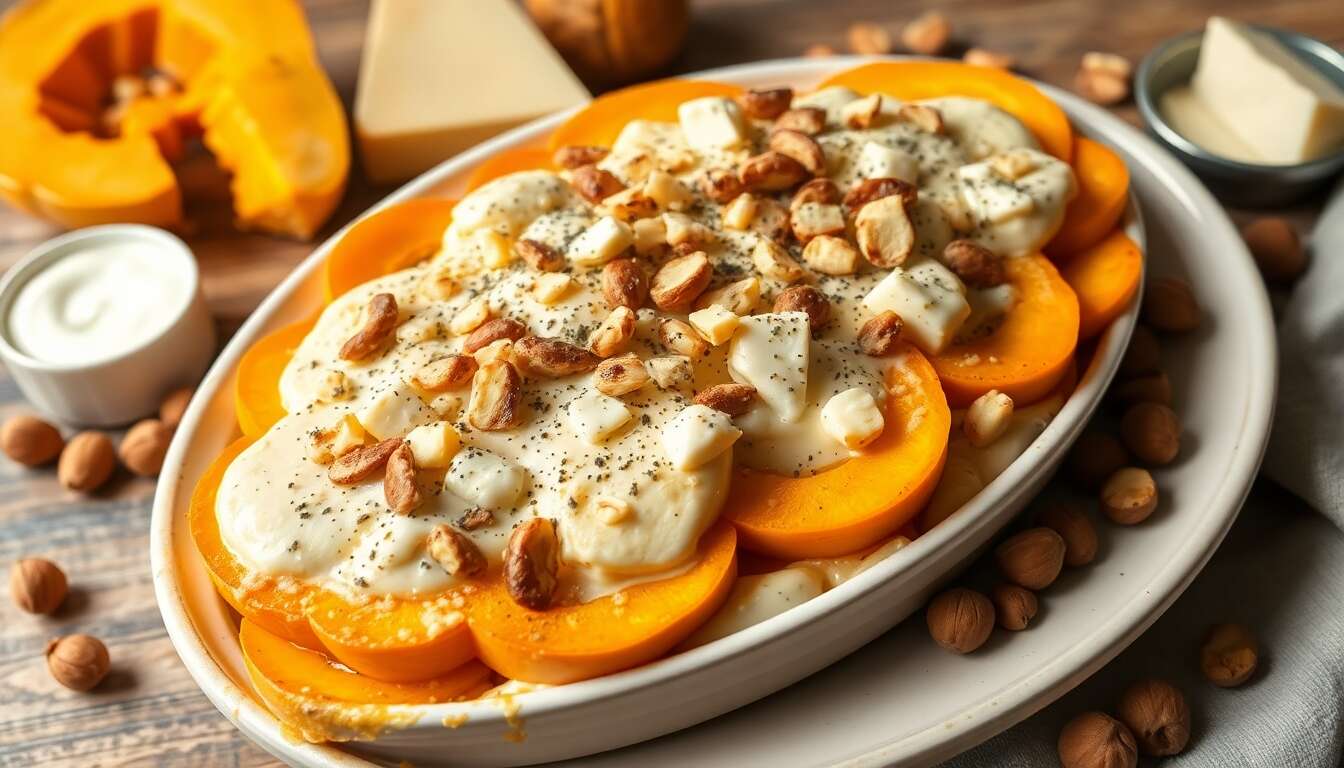 Gratin de courges aux noisettes, gruyère et roquefort : la recette savoureuse