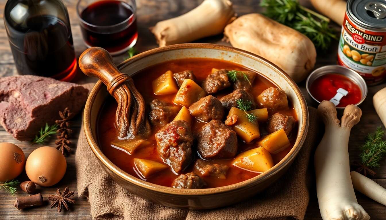 Ragoût de racines et queue de bœuf façon bourguignon