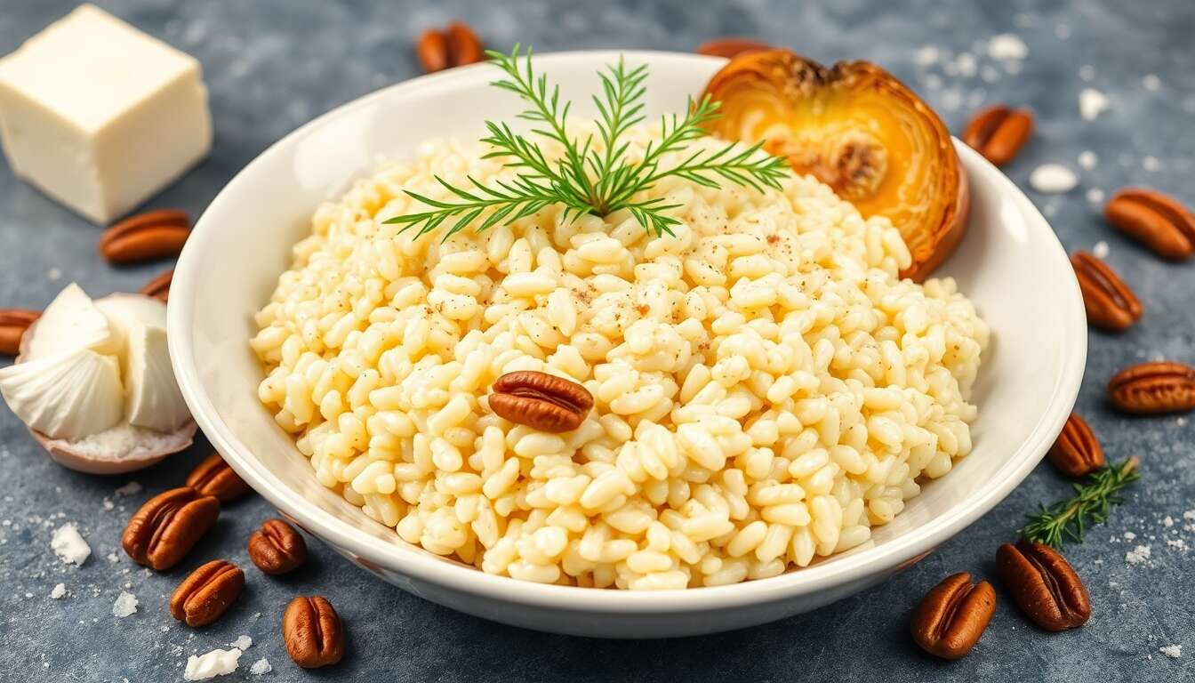 Risotto crémeux au persil tubéreux, gorgonzola et noix de pécan