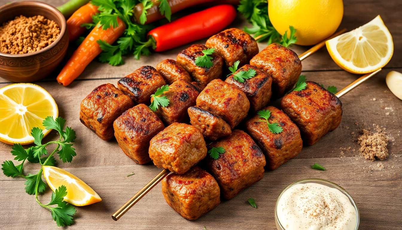 Brochettes Kefta, moutabal d'Aubergines et Carottes Râpées à la Libanaise : recette Authentique