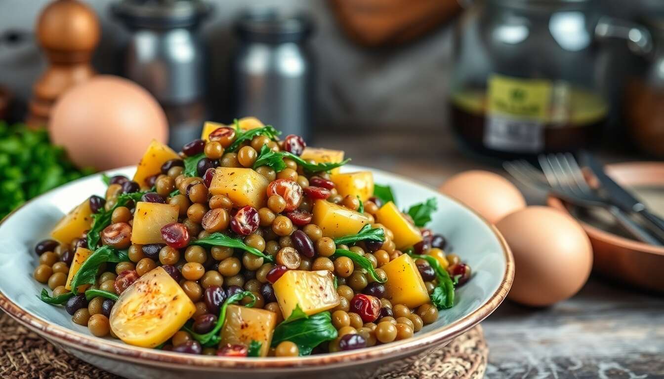 Recette : salade chaude de grenailles, asperges et lentilles