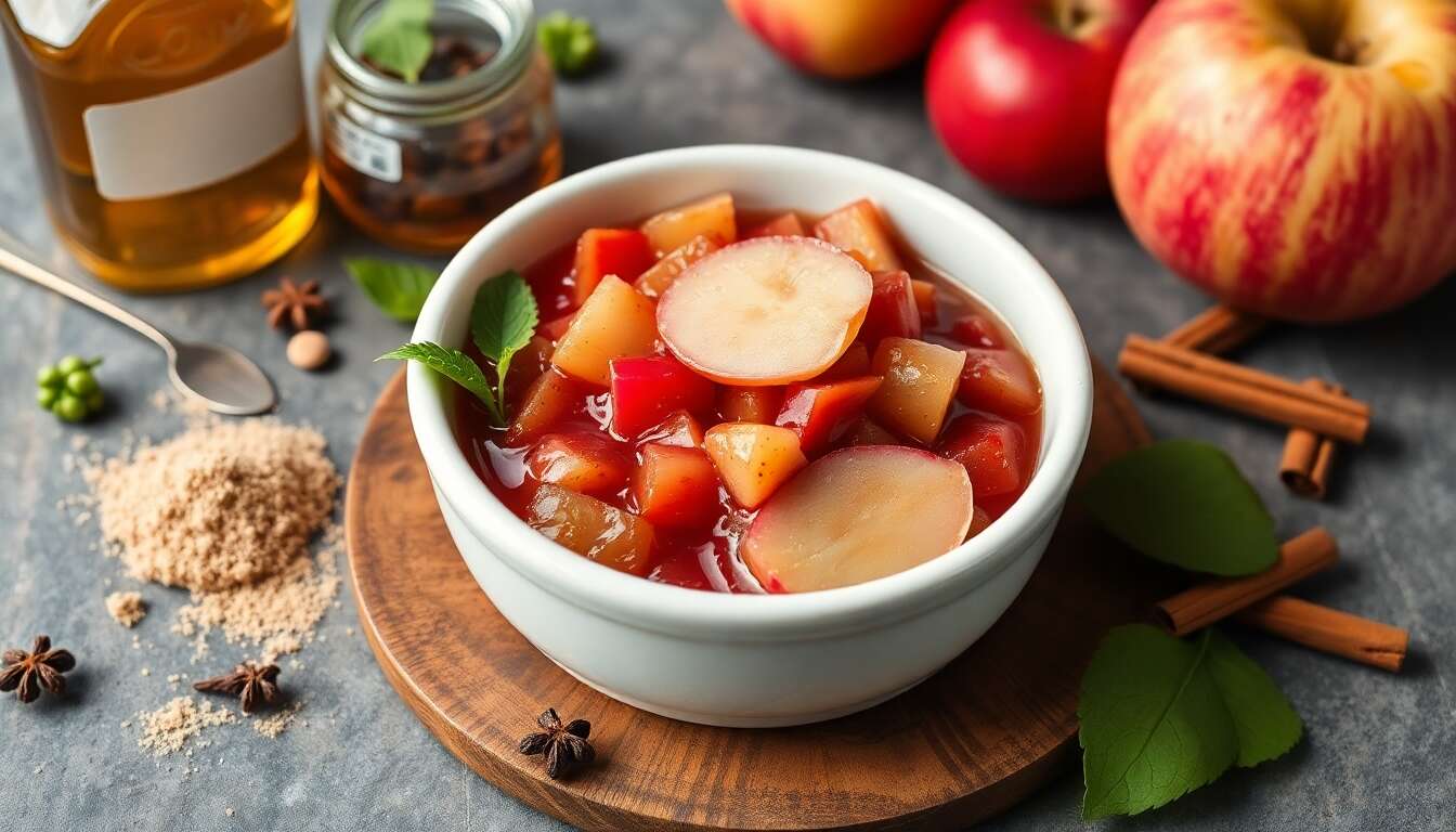Chutney de rhubarbe et pommes : recette gourmande
