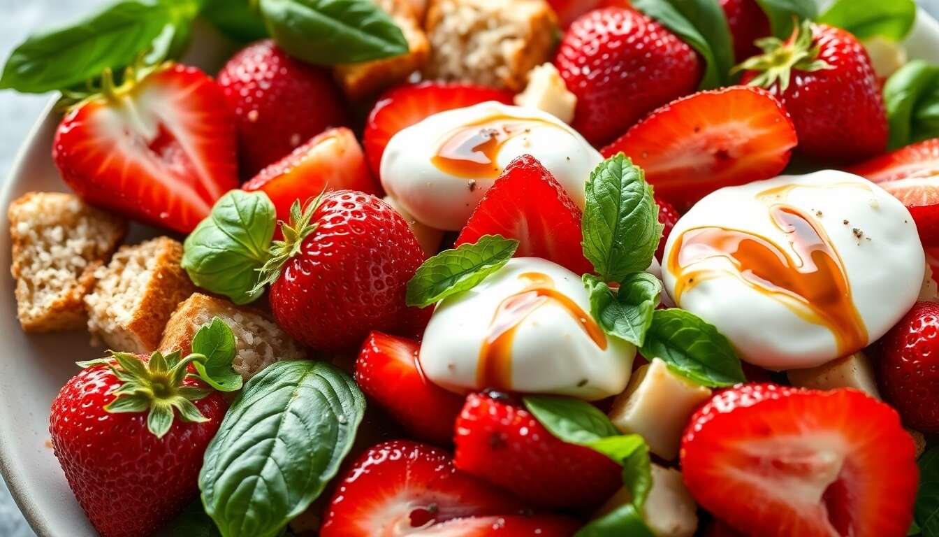 Recette de panzanella aux fraises et burrata