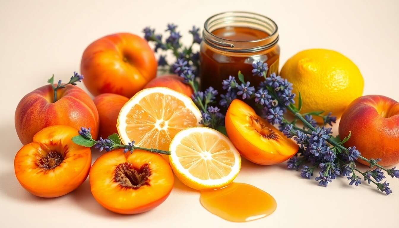 Délices fruités : confiture abricot, pêche et lavande