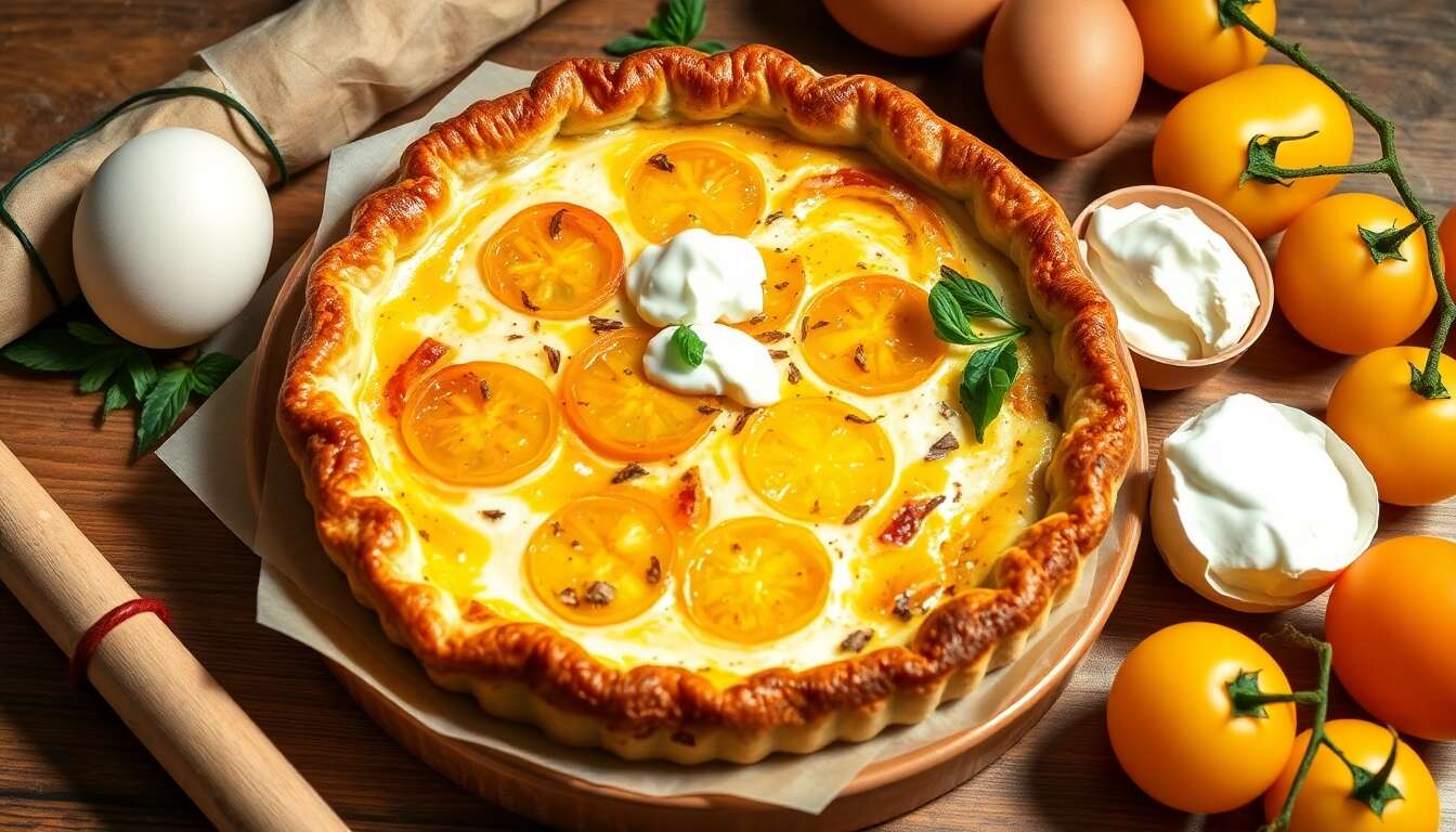 Recette quiche tomates jaunes et ricotta