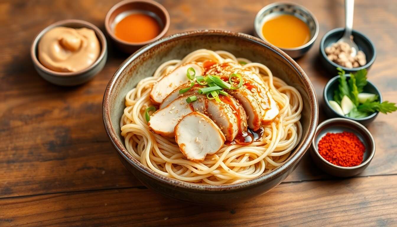 Nouilles froides de Shanghai au poulet et sauce sésame : recette épicée au poivre de Sichuan
