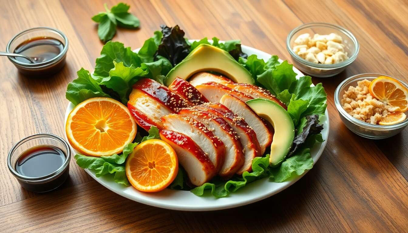 Salade de Poulet Teriyaki, avocat et Clémentines : recette Savoureuse