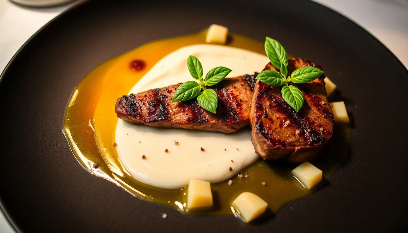 Presa ibérico marinée et crème de céleri-rave au basilic thaï : une recette exotique