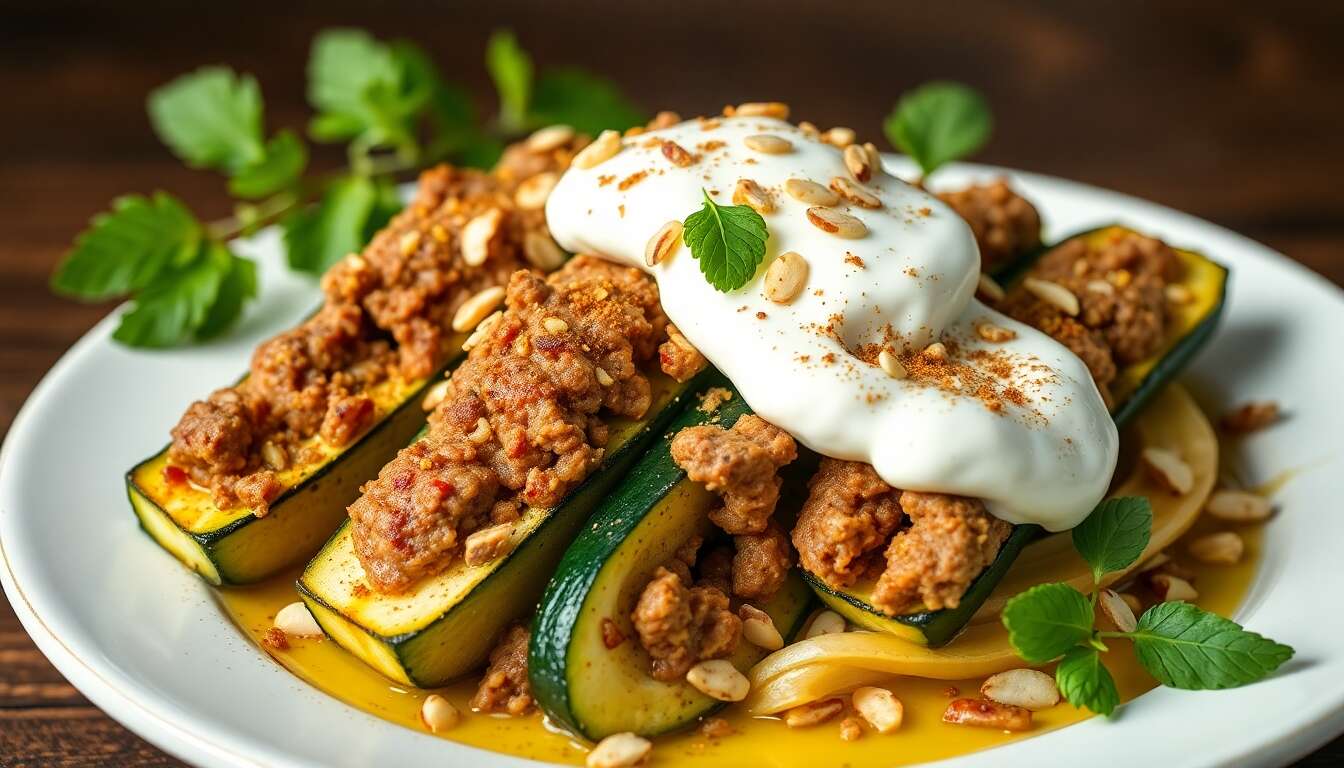 Courgettes farcies à l'agneau façon kefta : recette savoureuse et piquante
