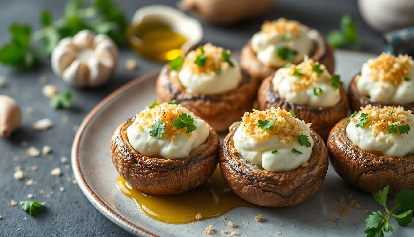 Champignons farcis à la ricotta et parmesan : recette savoureuse