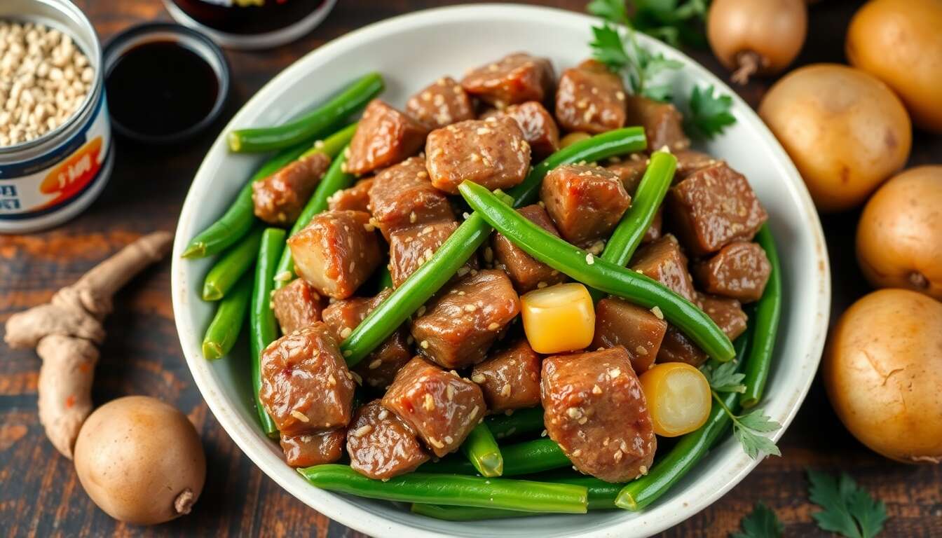 Recette : haricots verts, bœuf et grenailles à l'asiatique