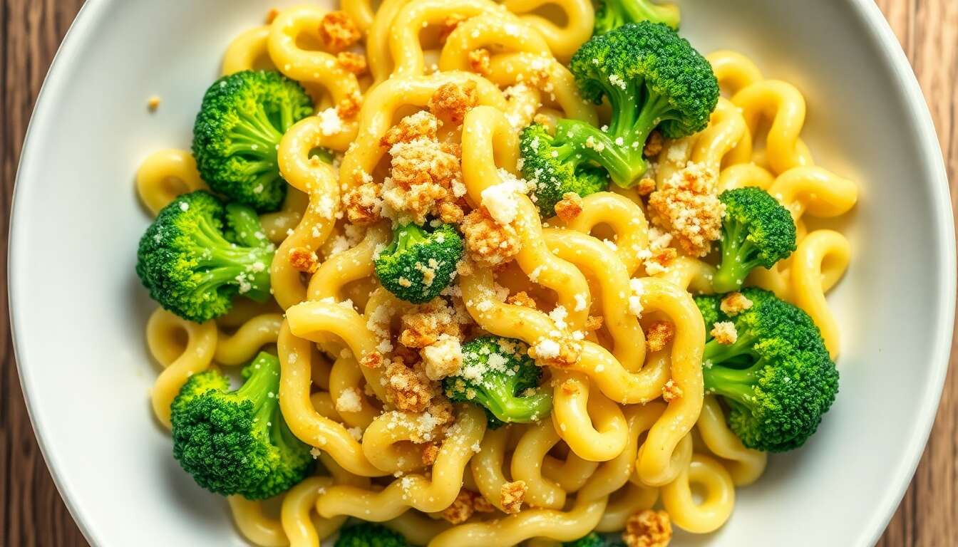Fusilli aux brocolis : ail, parmesan et pangratato croquant