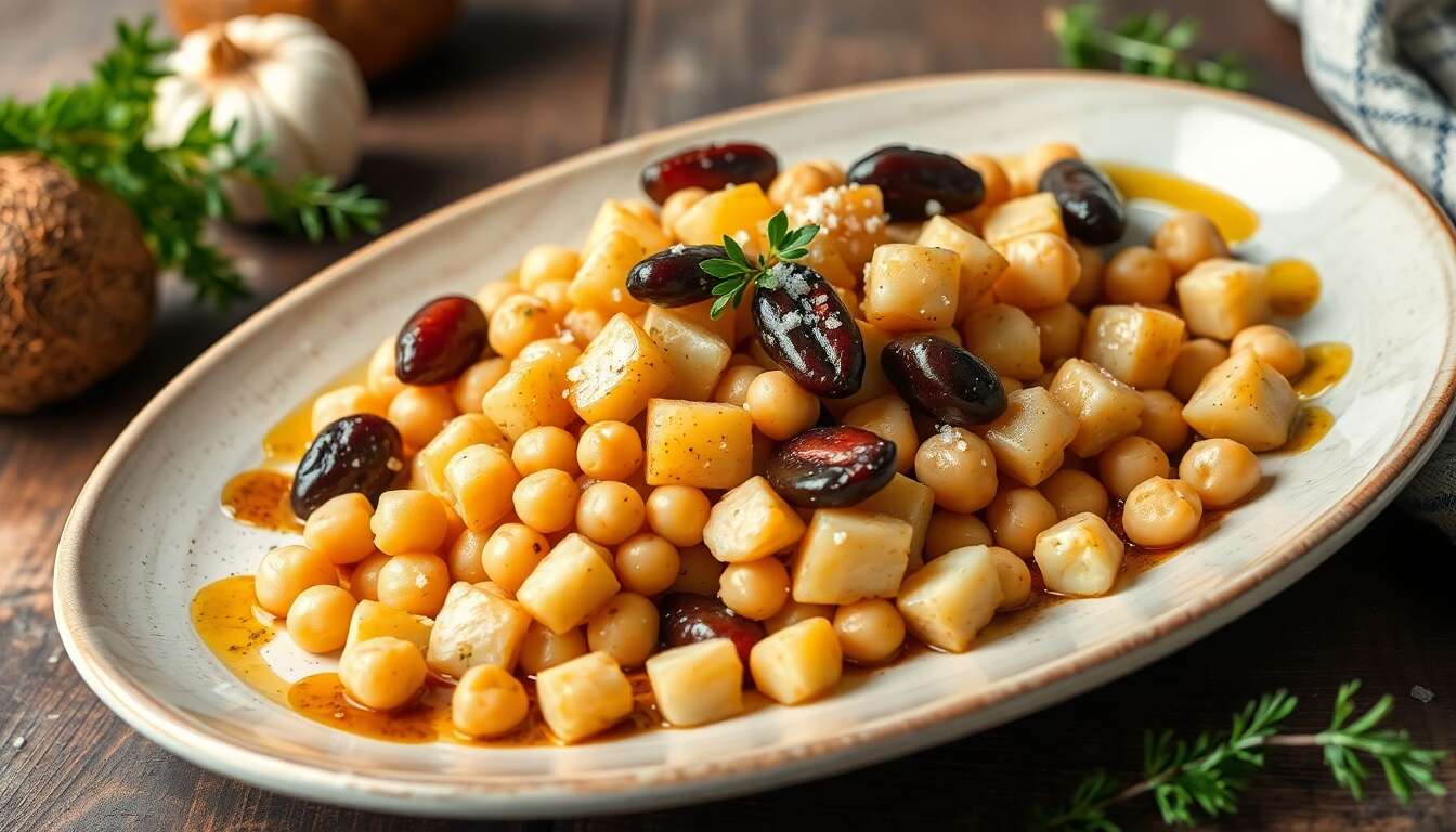 Recette de salade tiède : pois chiches, pommes de terre et anchois