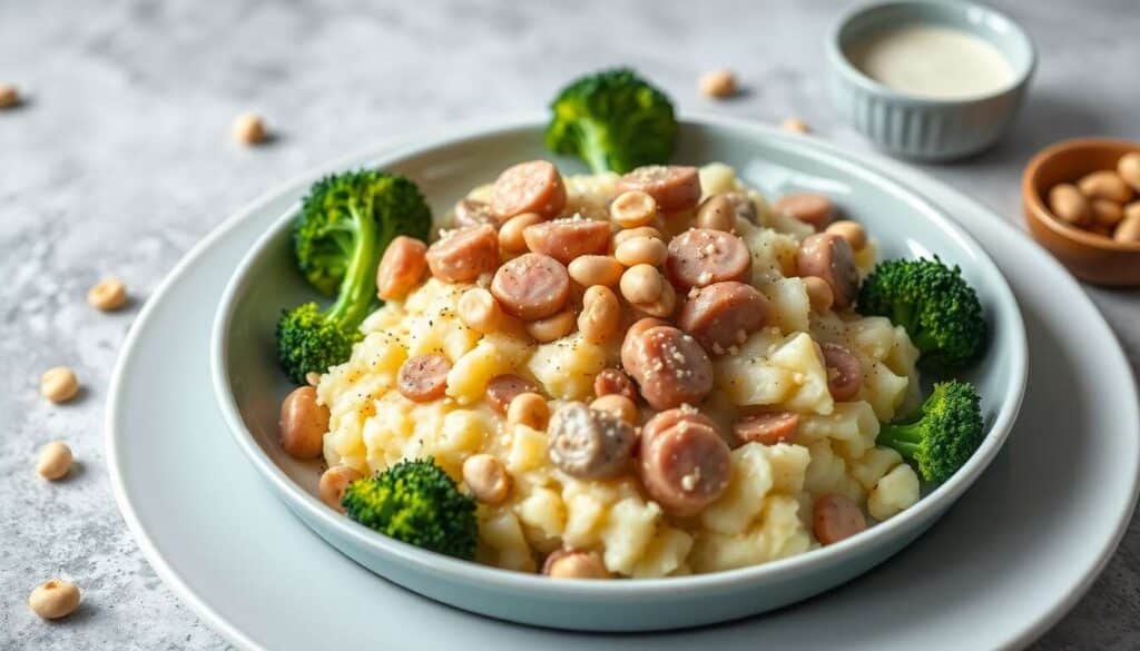 Stoemp au brocoli : recette gourmande de boudins et sauce aux pignons de pin