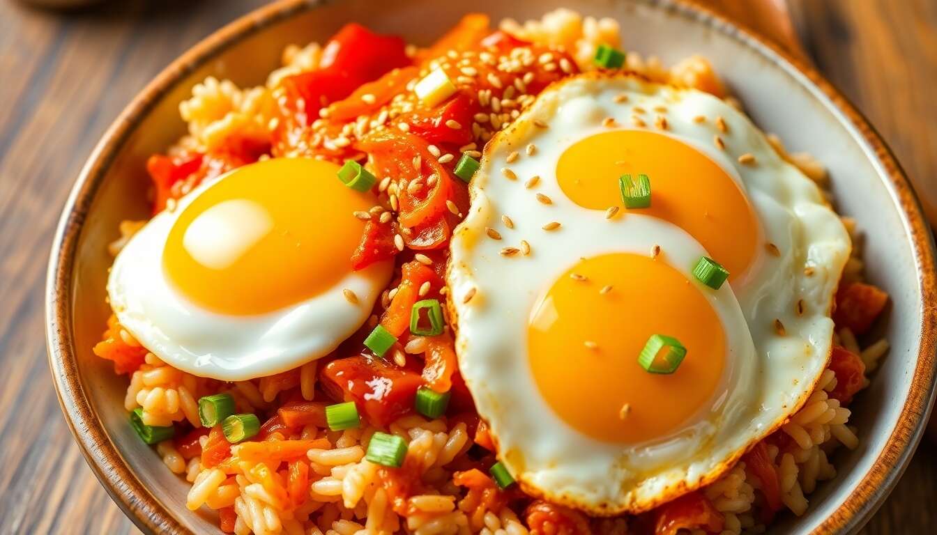 Riz frit au kimchi et œufs au plat : recette savoureuse