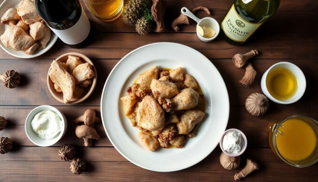 Recette de poulet et ris de veau au vin jaune et morilles