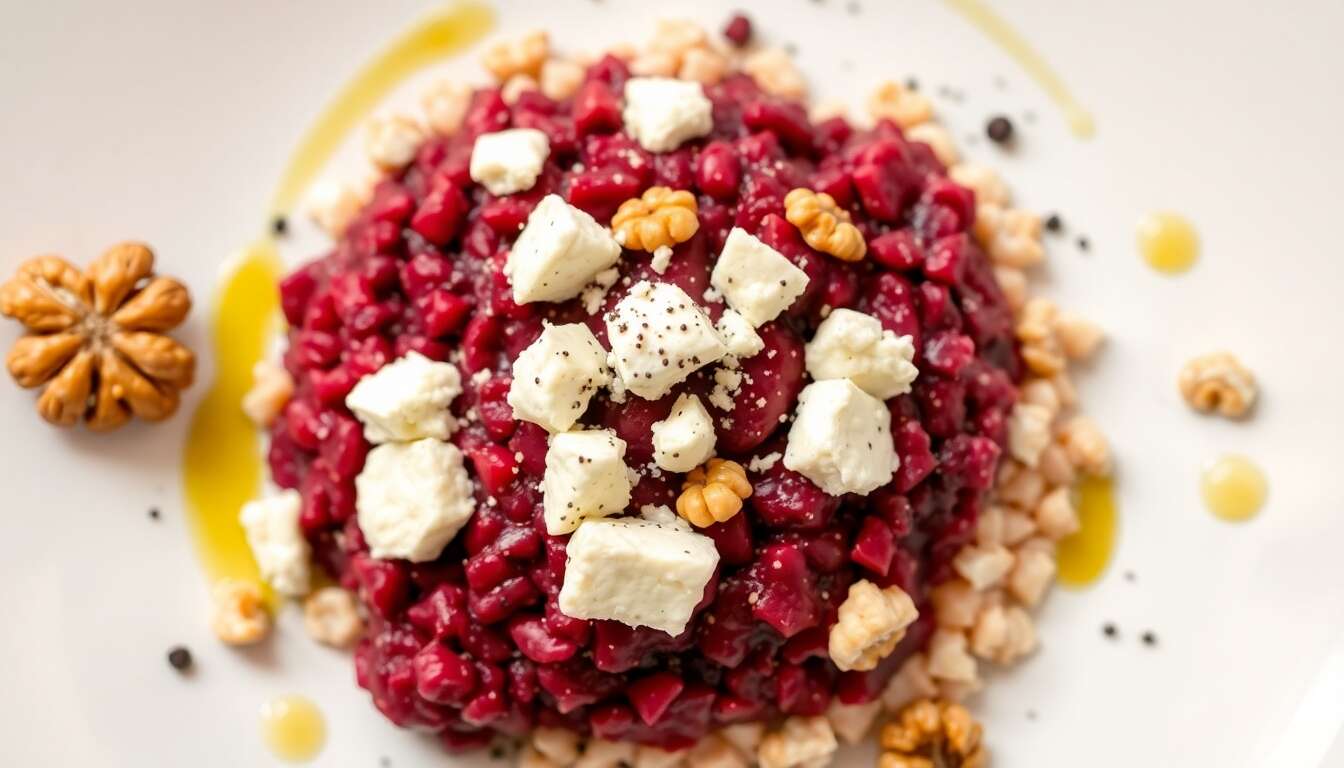 Risotto à la betterave rouge, gorgonzola et noix : recette gourmande