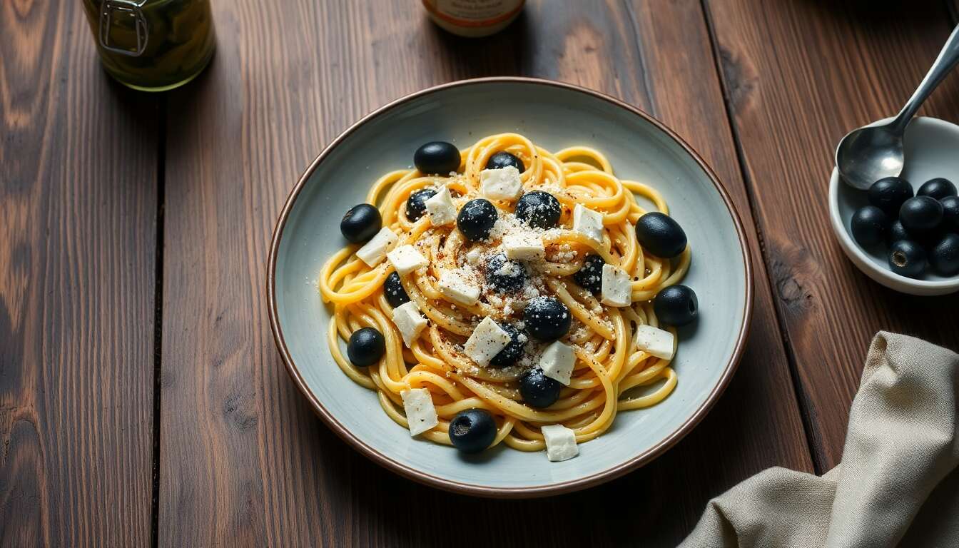 Recette de pasta foglie d'ulivo aux artichauts, olives et mozzarella