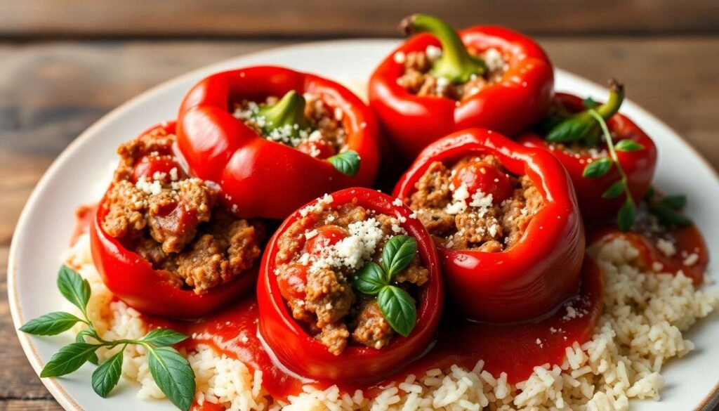 Recette de poivrons farcis au haché et sauce tomate simple