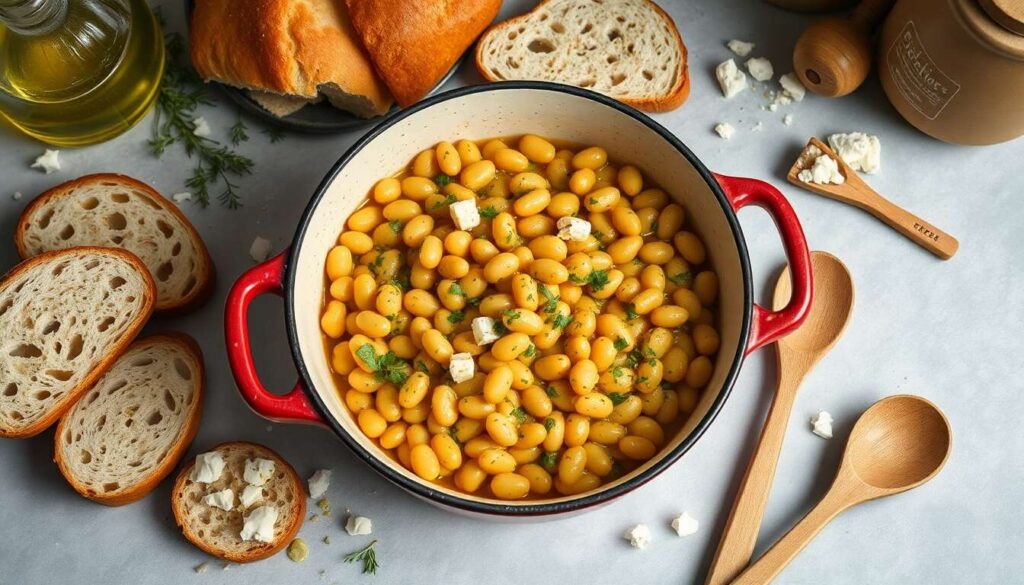 Cocotte de haricots cannellini et cornille : recette au pain de seigle et feta
