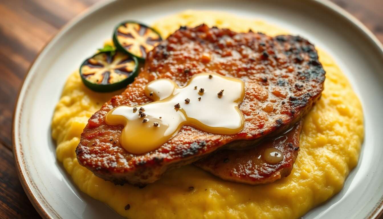 Escalopes de veau au vin blanc : recette gourmande avec polenta crémeuse et courgettes grillées