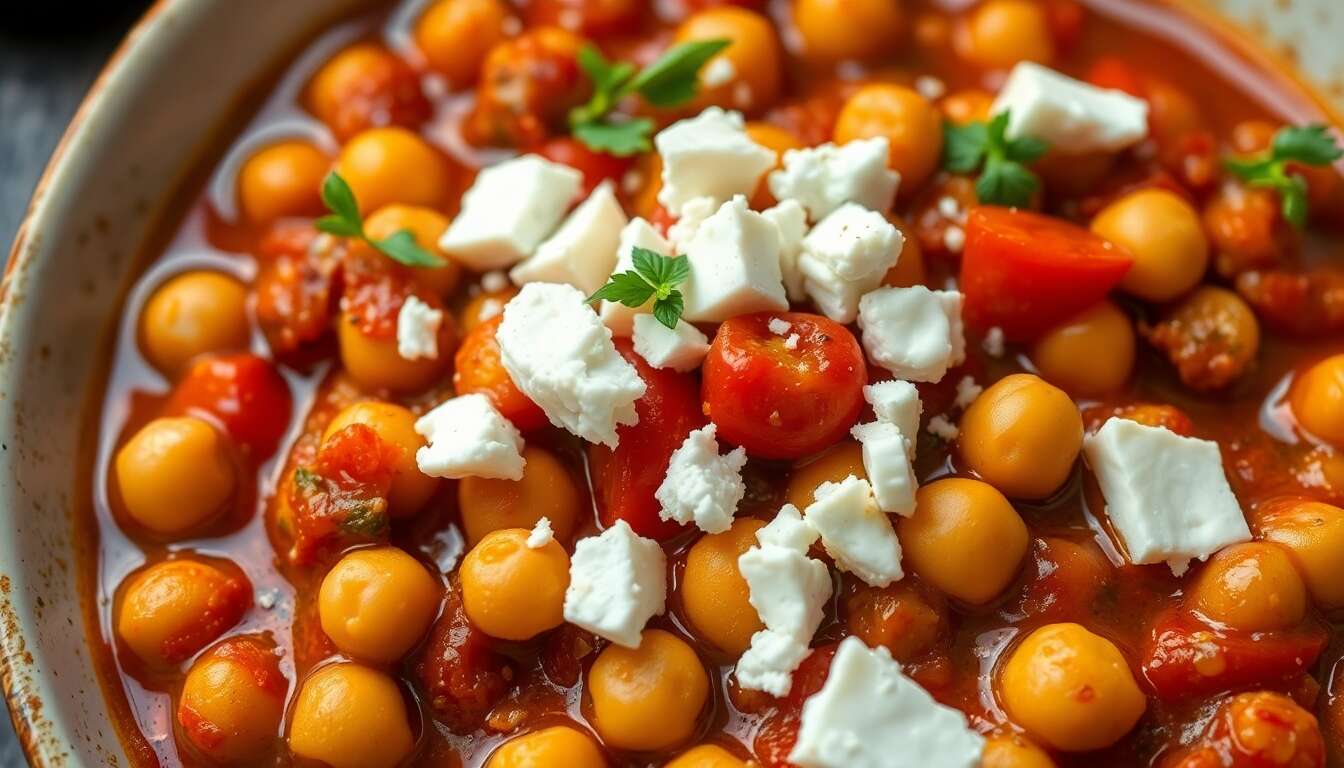 Ragoût de pois chiches et piquillos : recette savoureuse à la tomate et feta