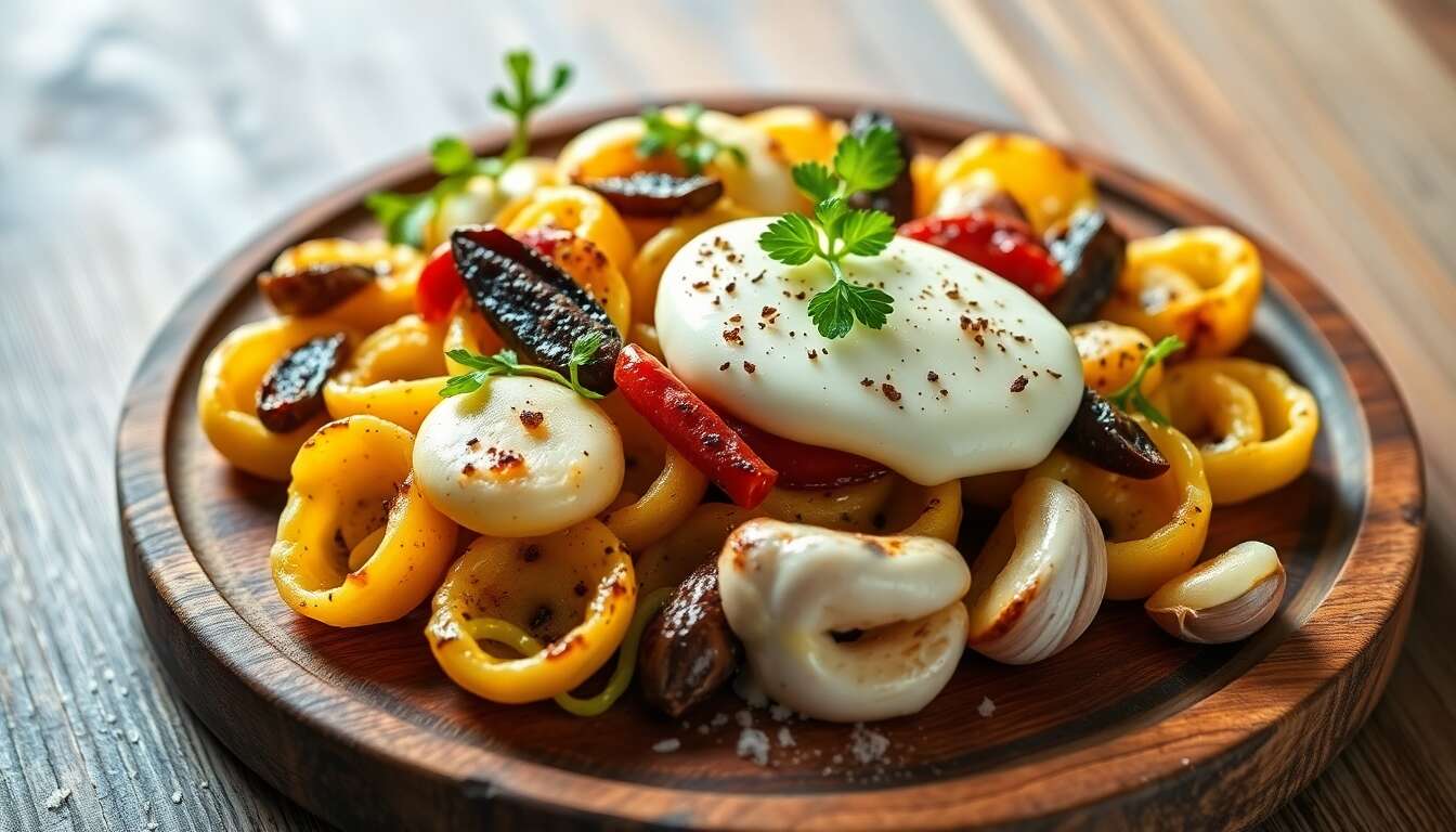 Calamaretti et broccoletti grillés : recette gourmande à la crème de mozzarella et sauce aux anchois