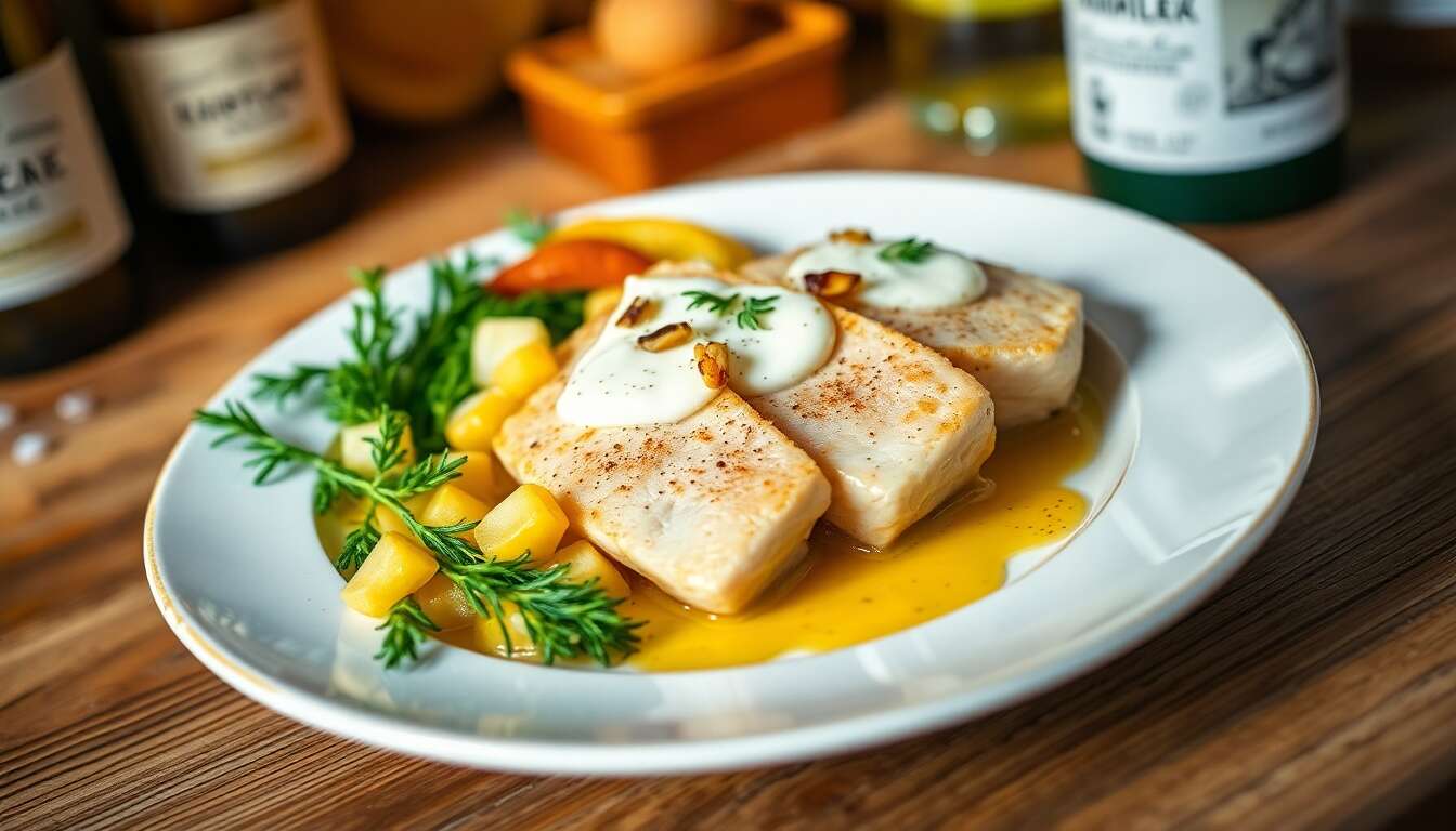 Filets de plie : crème de topinambours, coques et shiitakés