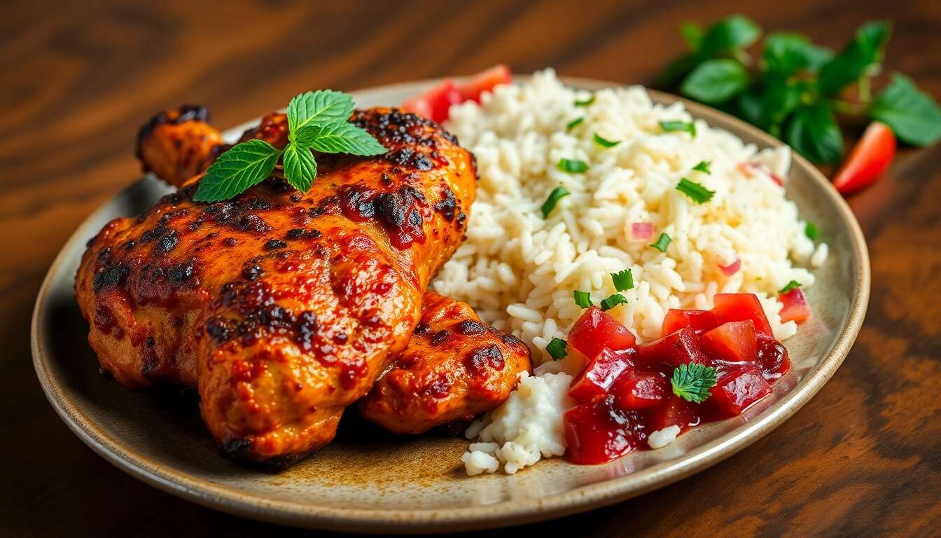 Poulet Tandoori : recette de Riz Pilaf, raita Concombre-Menthe et Chutney de Rhubarbe