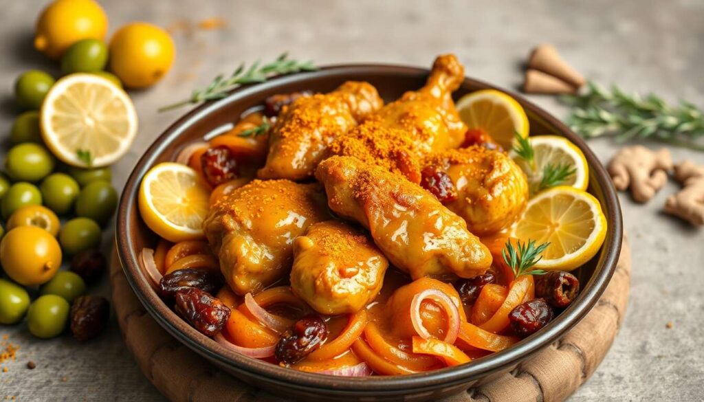 Recette de tajine de poulet aux olives, dattes et citron confit