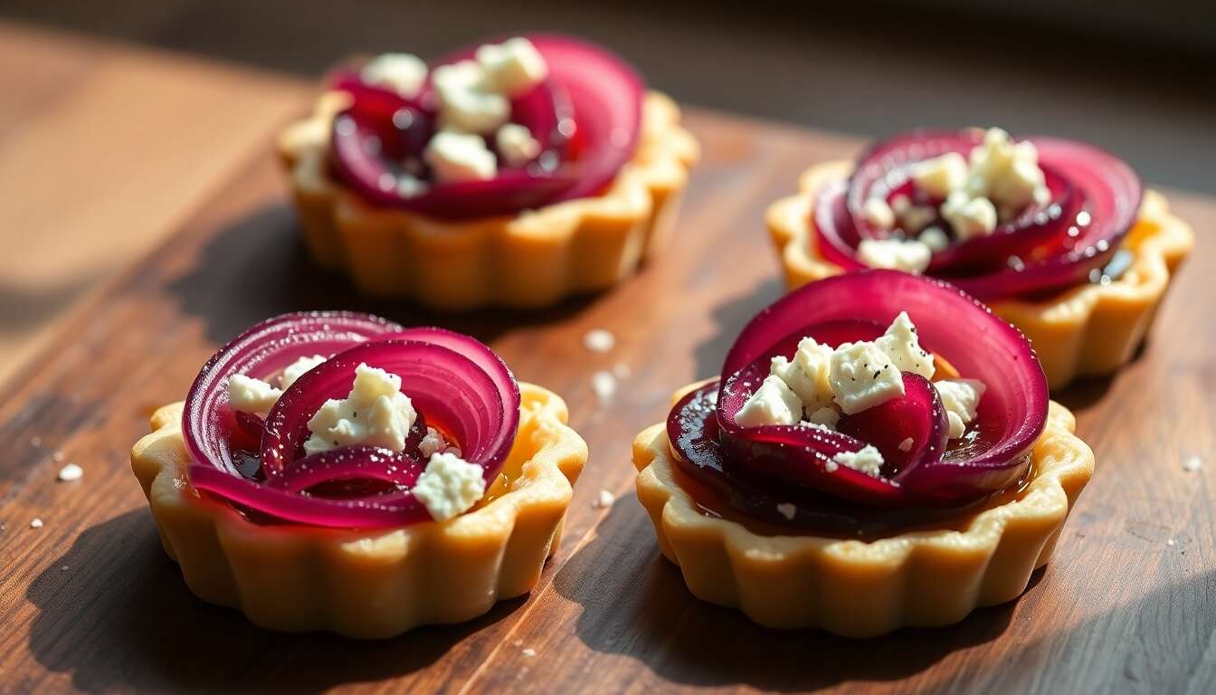 Tartelettes fines aux oignons rouges et betteraves : recette gourmande