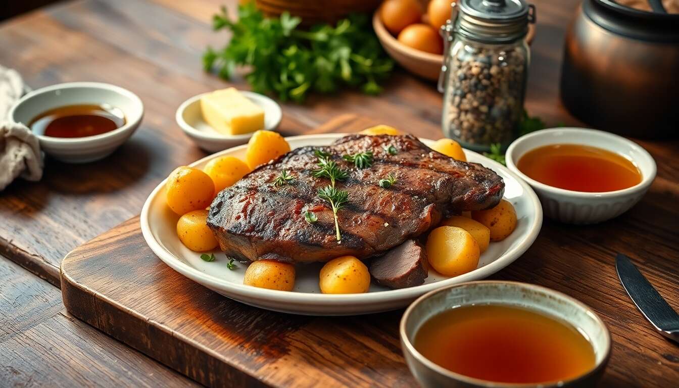 Contrefilet de Montbéliarde maturé : recette avec pommes de terre fondantes et cocottes à l'estragon