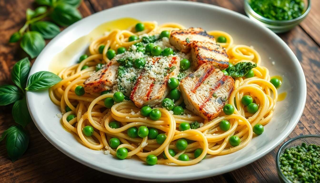 Spirelli au pesto, poulet et petits pois : une recette gourmande