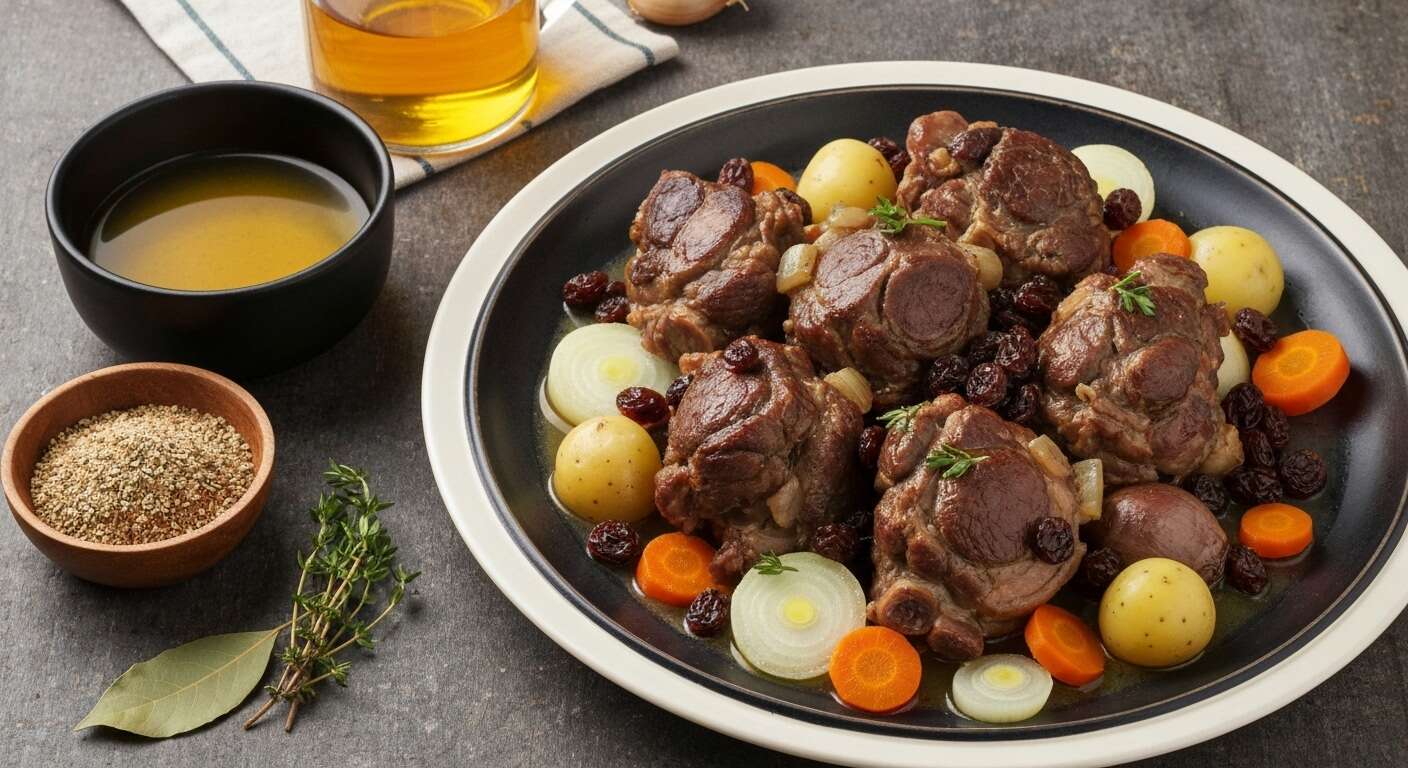 Recette de joues de porc à la Piedboeuf et raisins secs avec légumes de saison