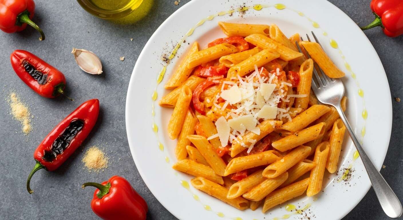 Penne à la Crème de Poivrons Rouges et Jaunes : recette Savoureuse