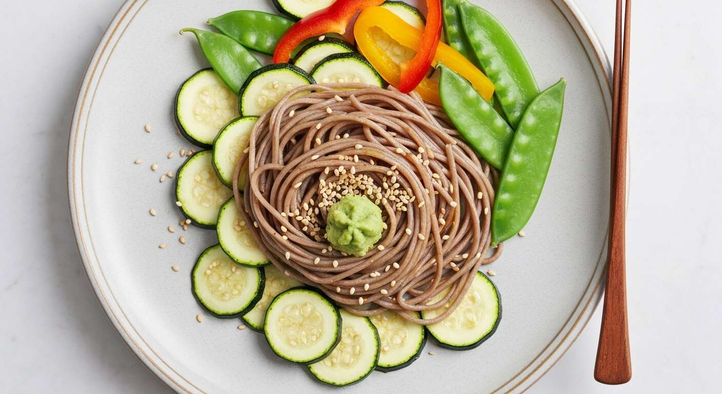 Salade de nouilles soba aux légumes verts : recette au sésame et tamarin