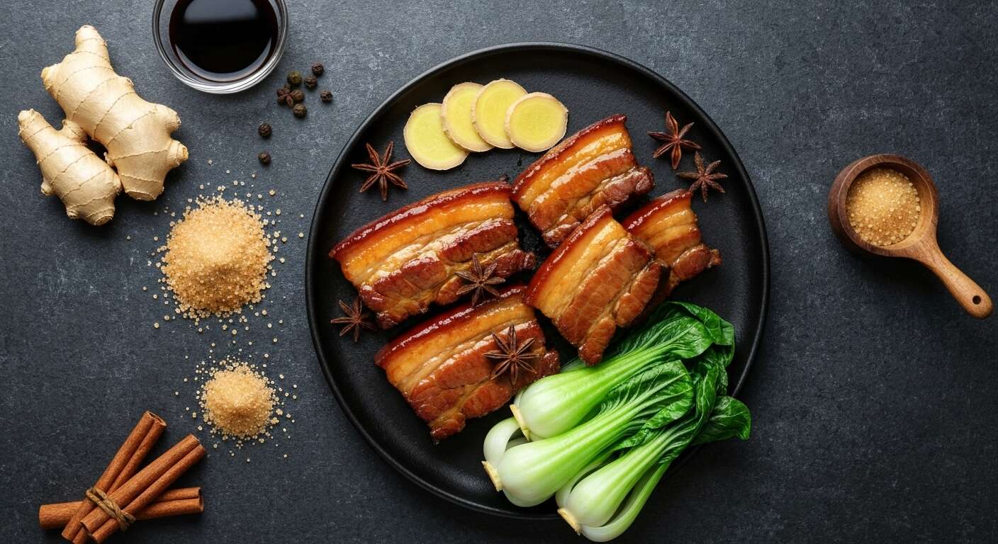 Porc au caramel du Hunan : recette de Hong Shao Rou et pak choï braisé